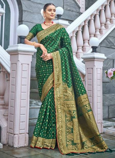 Green Colour Mahaniya Monjolika New Latest Designer Festive Wear Banarasi Silk Saree Collection 5103